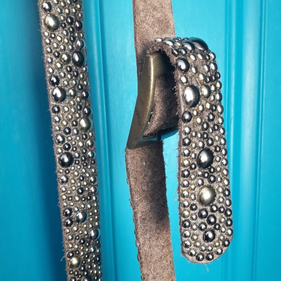 Studded Belt Leather Metal Hardware Studs Metallic Gold Silver Copper Suede XL main image 5